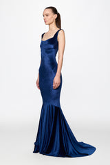 Velvet corset mermaid dress in navy blue