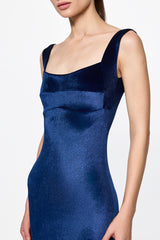 Velvet corset mermaid dress in navy blue