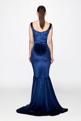 Velvet corset mermaid dress in navy blue