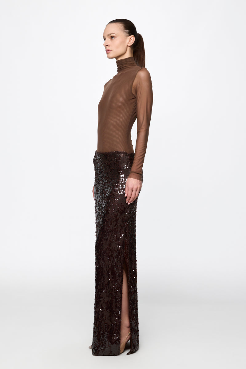 BROWN sequined maxi skirt