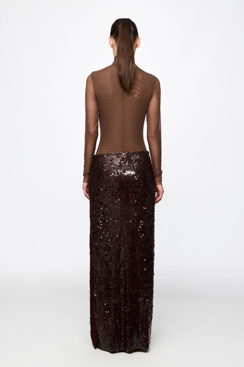 BROWN sequined maxi skirt