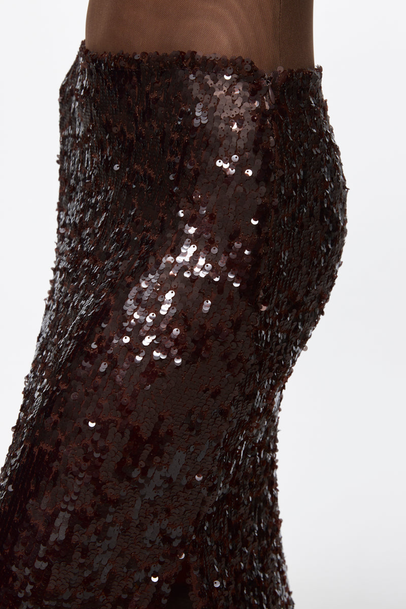BROWN sequined maxi skirt