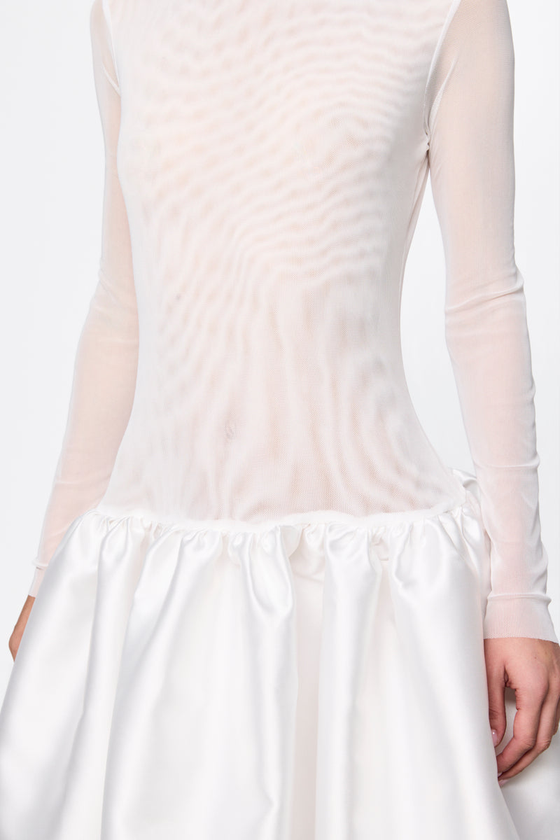 High neck red midi dress in white