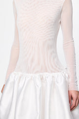 High neck red midi dress in white