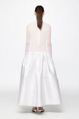 High neck red midi dress in white