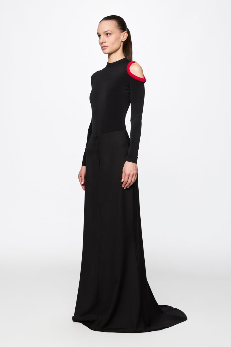 Bodysuit With Cut Away Red Shoulder