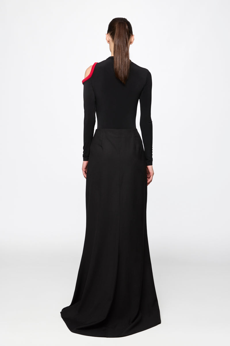 Bodysuit With Cut Away Red Shoulder