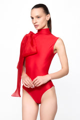 Red bodysuit with silk organza BOW