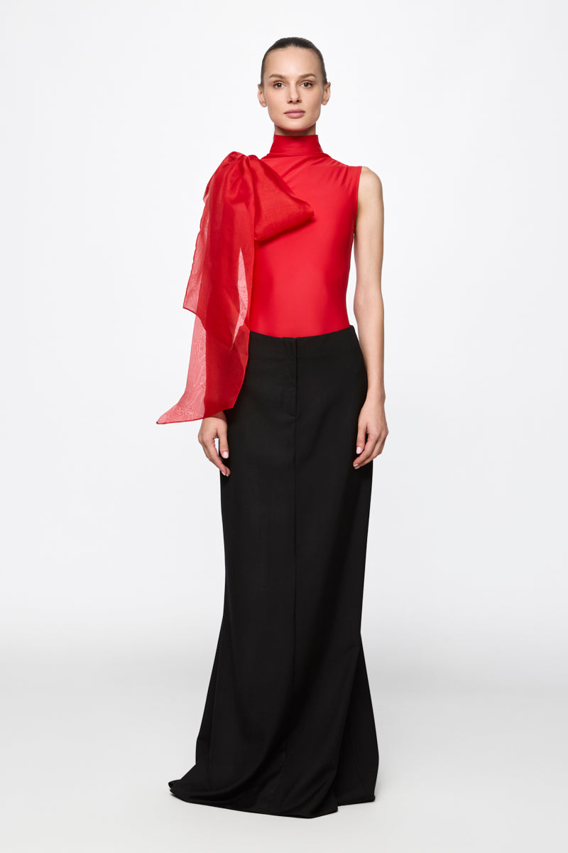 Red bodysuit with silk organza BOW