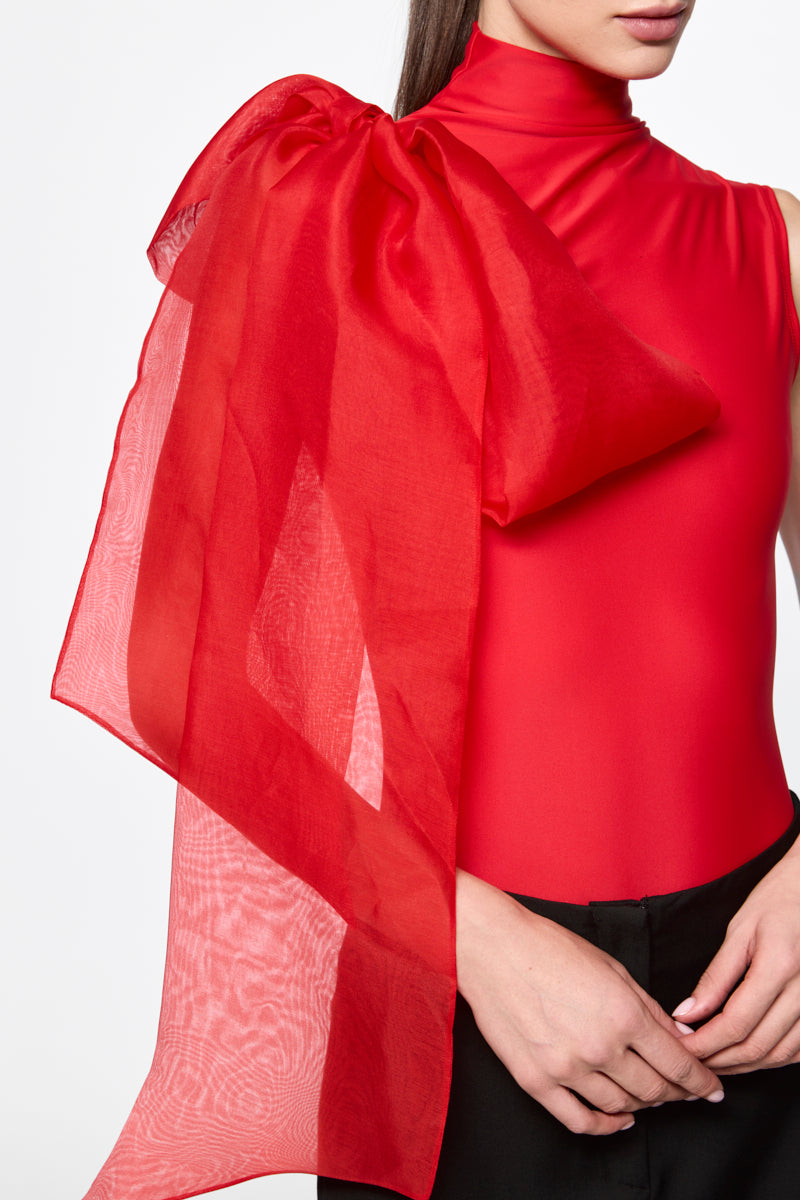 Red bodysuit with silk organza BOW