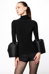 High-neck bell-sleeve top