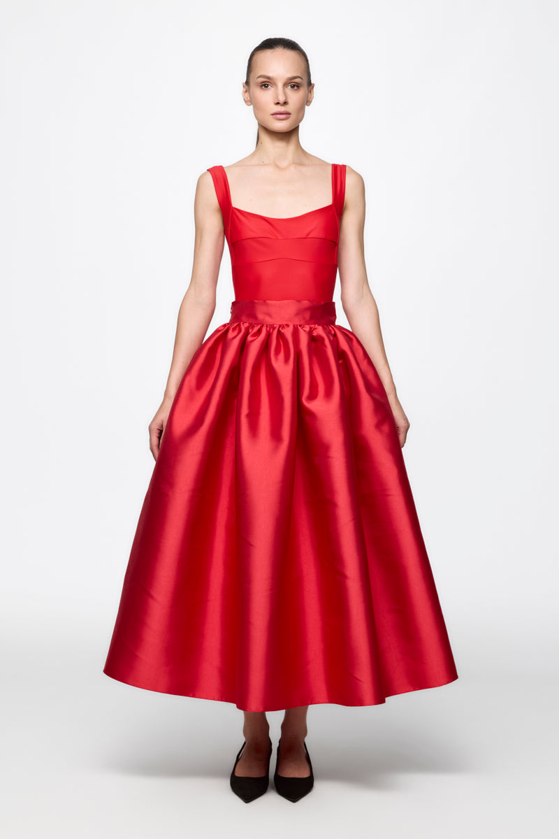Taffeta midi skirt in RED