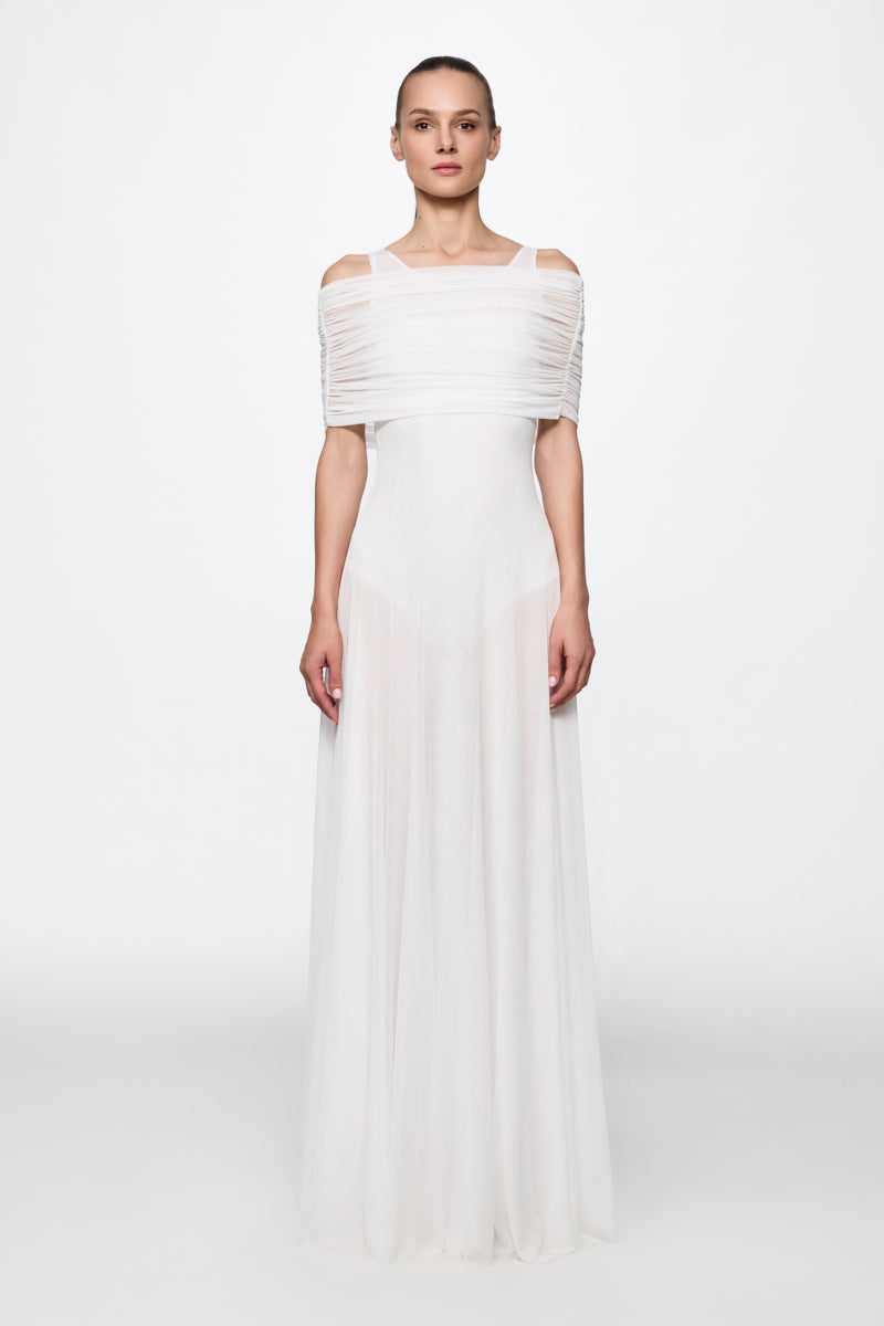 White round neck mesh maxi dress