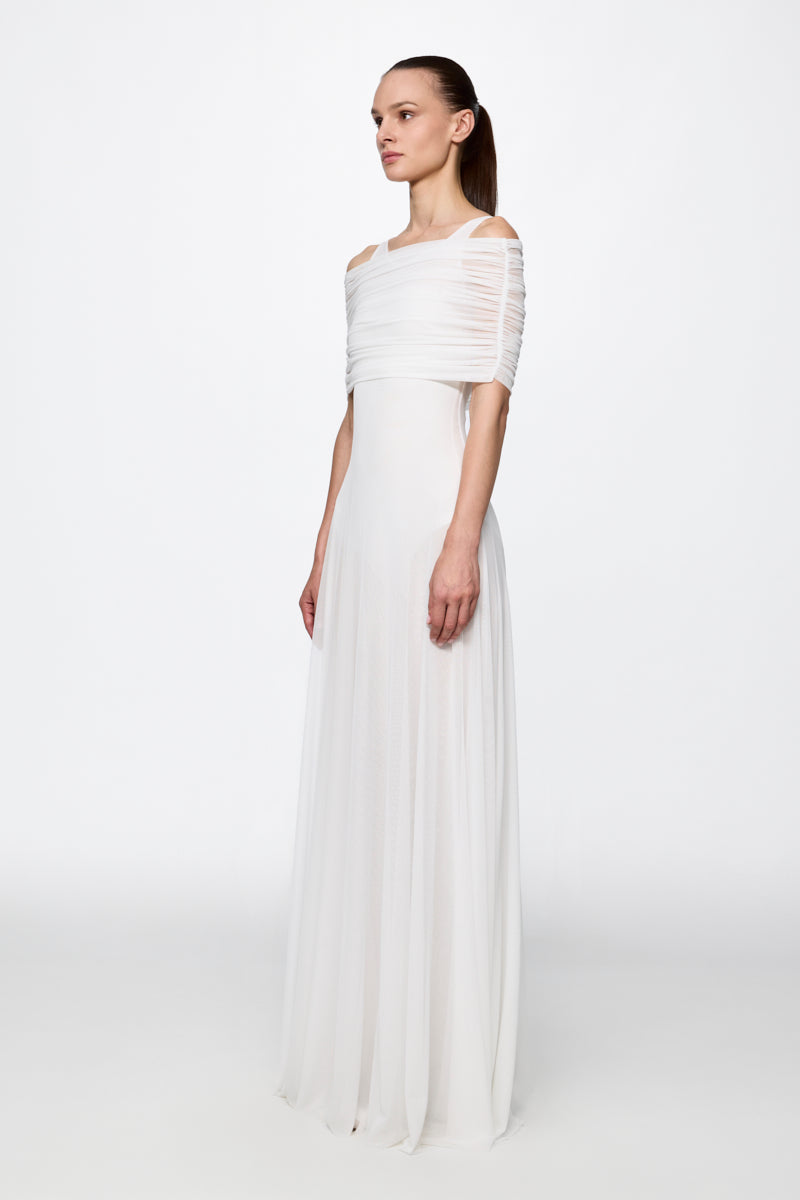 White round neck mesh maxi dress