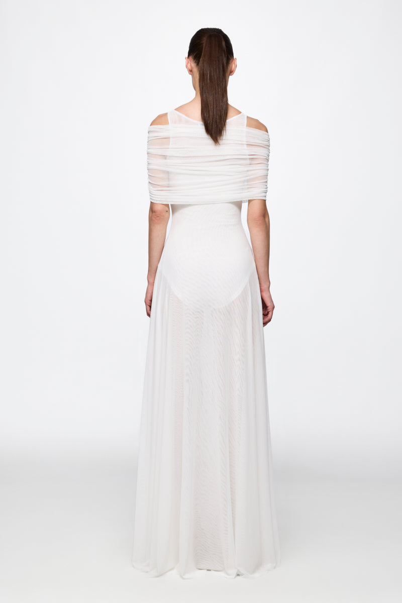 White round neck mesh maxi dress