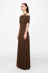 Brown round neck mesh maxi dress