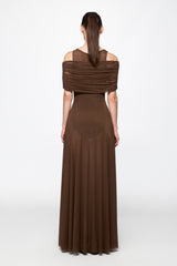Brown round neck mesh maxi dress