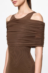Brown round neck mesh maxi dress