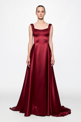 Burgundy Satin Gown Dress