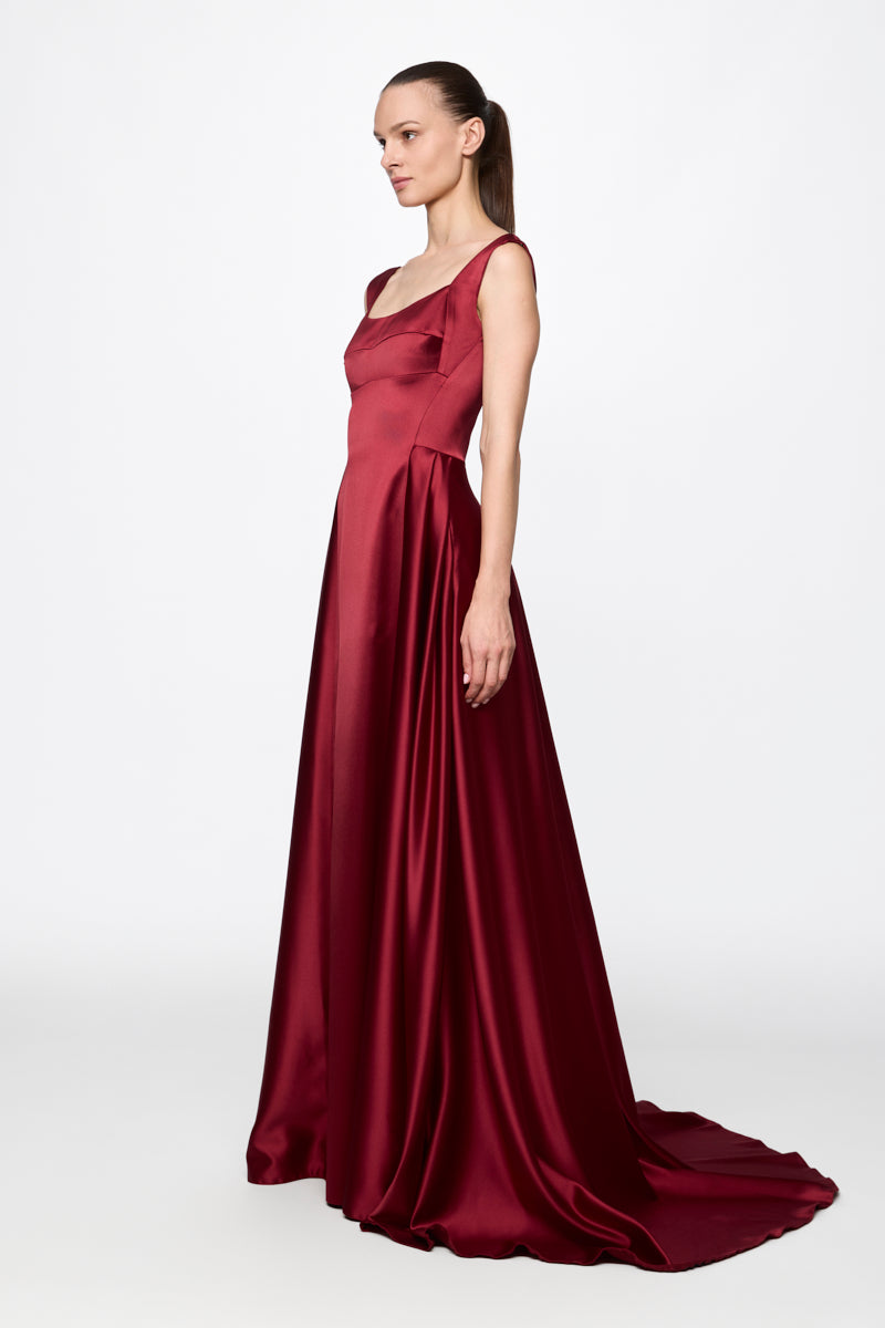 Burgundy Satin Gown Dress