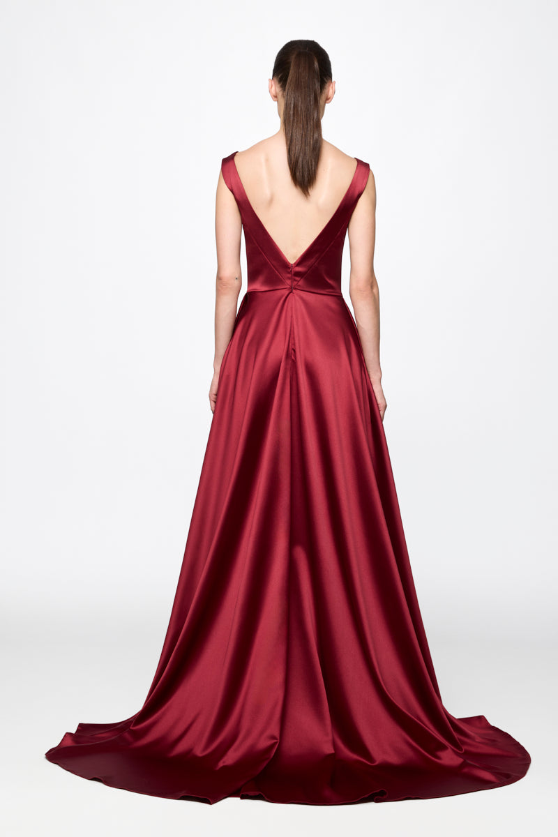 Burgundy Satin Gown Dress