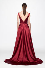 Burgundy Satin Gown Dress