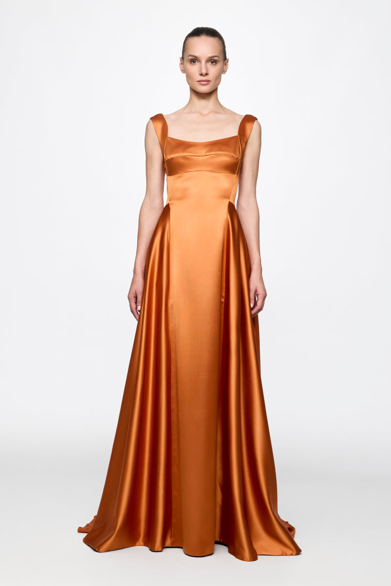 Orange Satin Gown Dress