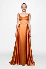 Orange Satin Gown Dress