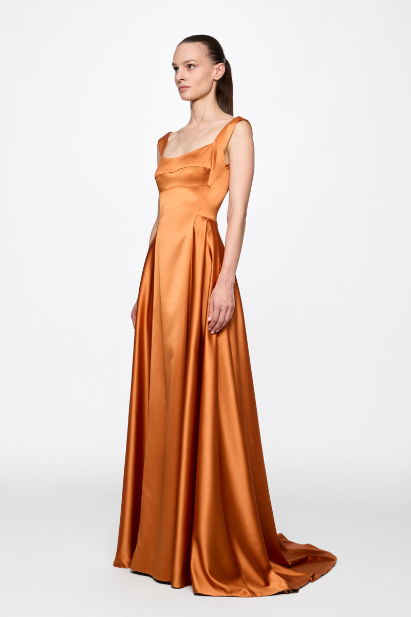 Orange Satin Gown Dress