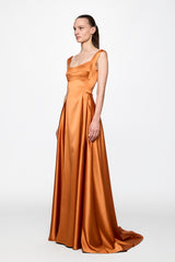 Orange Satin Gown Dress