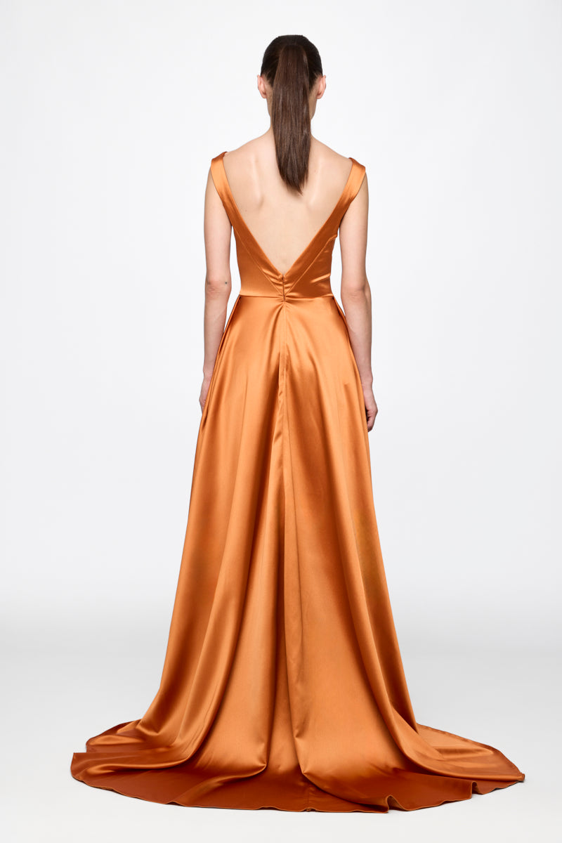 Orange Satin Gown Dress