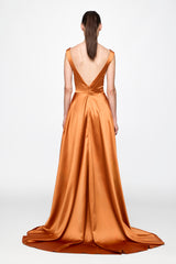 Orange Satin Gown Dress