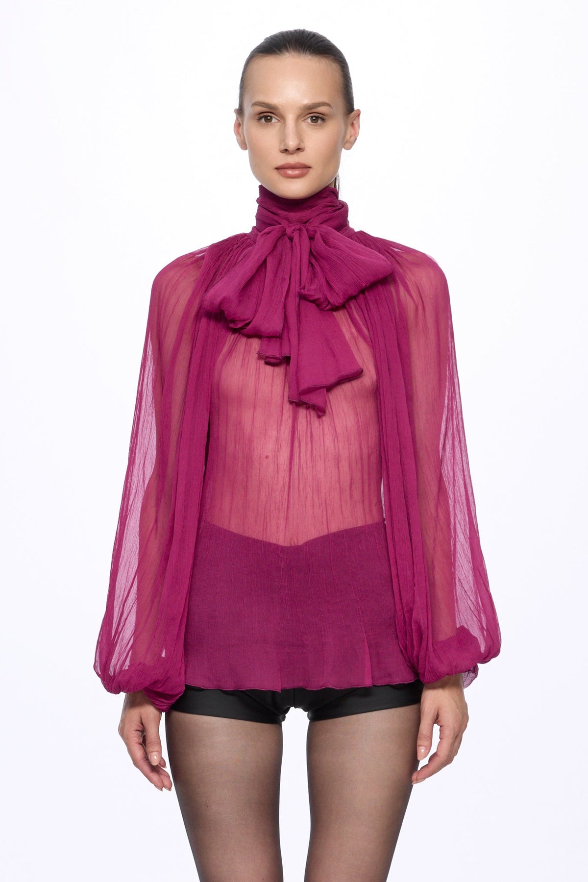 Fuchsia Silk Chiffon blouse