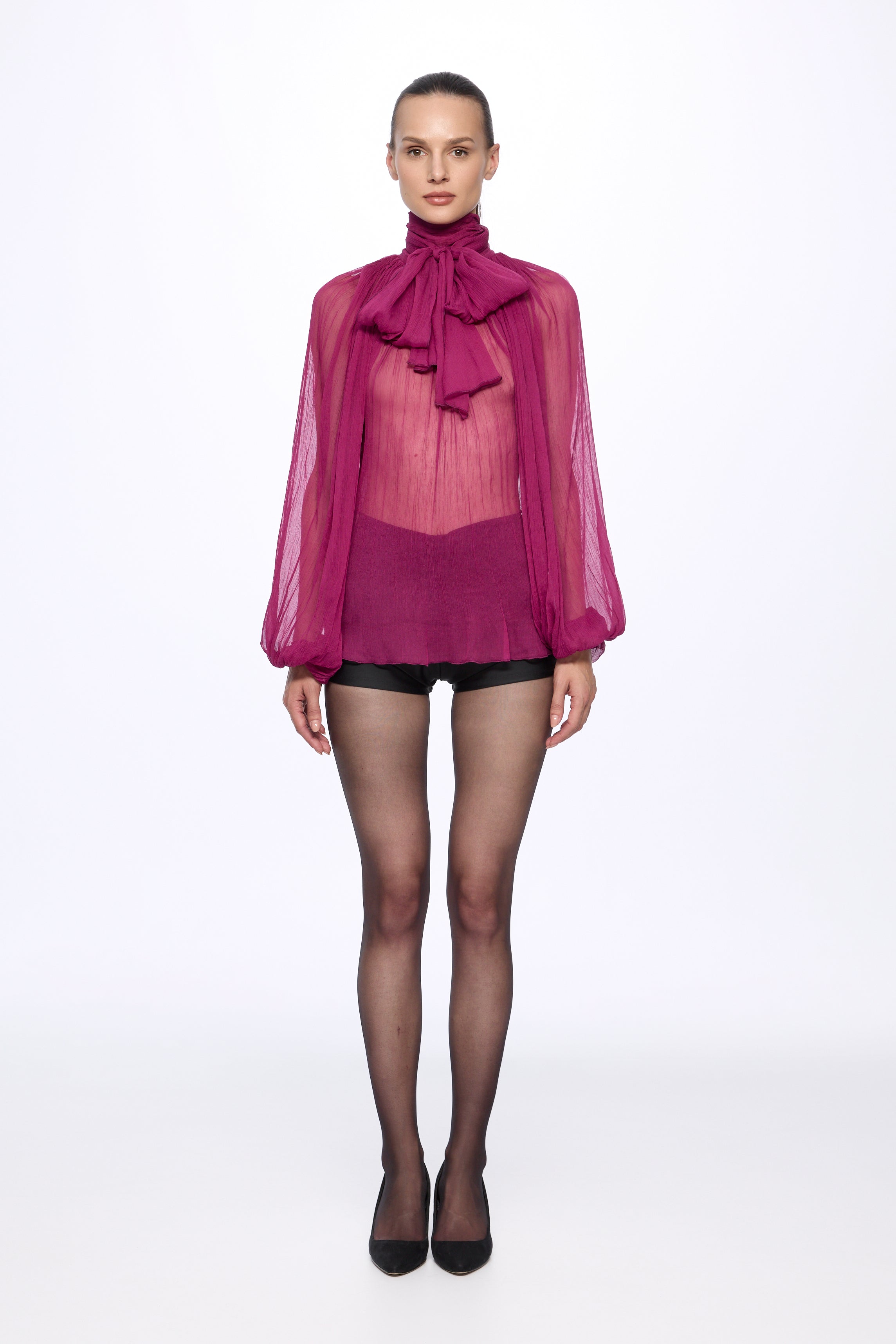 Fuchsia Silk Chiffon blouse