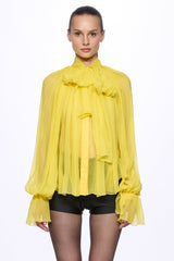 Lemon Silk Chiffon Shirt With Attached Scarf
