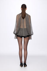 Grey Silk Chiffon Shirt With Attached Scarf