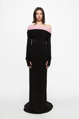 CROWN dress with pink off shoulder overlay