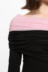 CROWN dress with pink off shoulder overlay