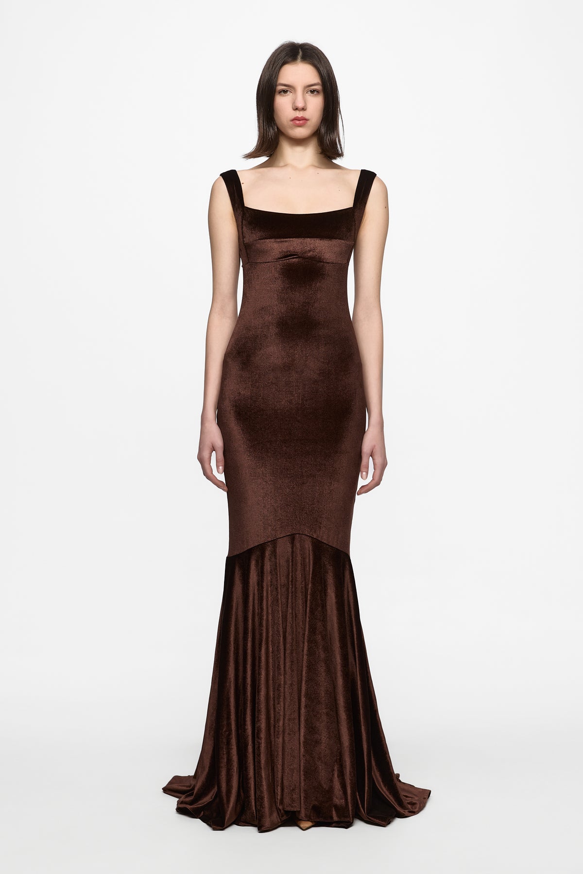 Brown Velvet Mermaid Evening Gown