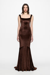 Brown Velvet Mermaid Evening Gown
