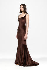 Brown Velvet Mermaid Evening Gown