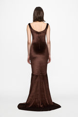 Brown Velvet Mermaid Evening Gown