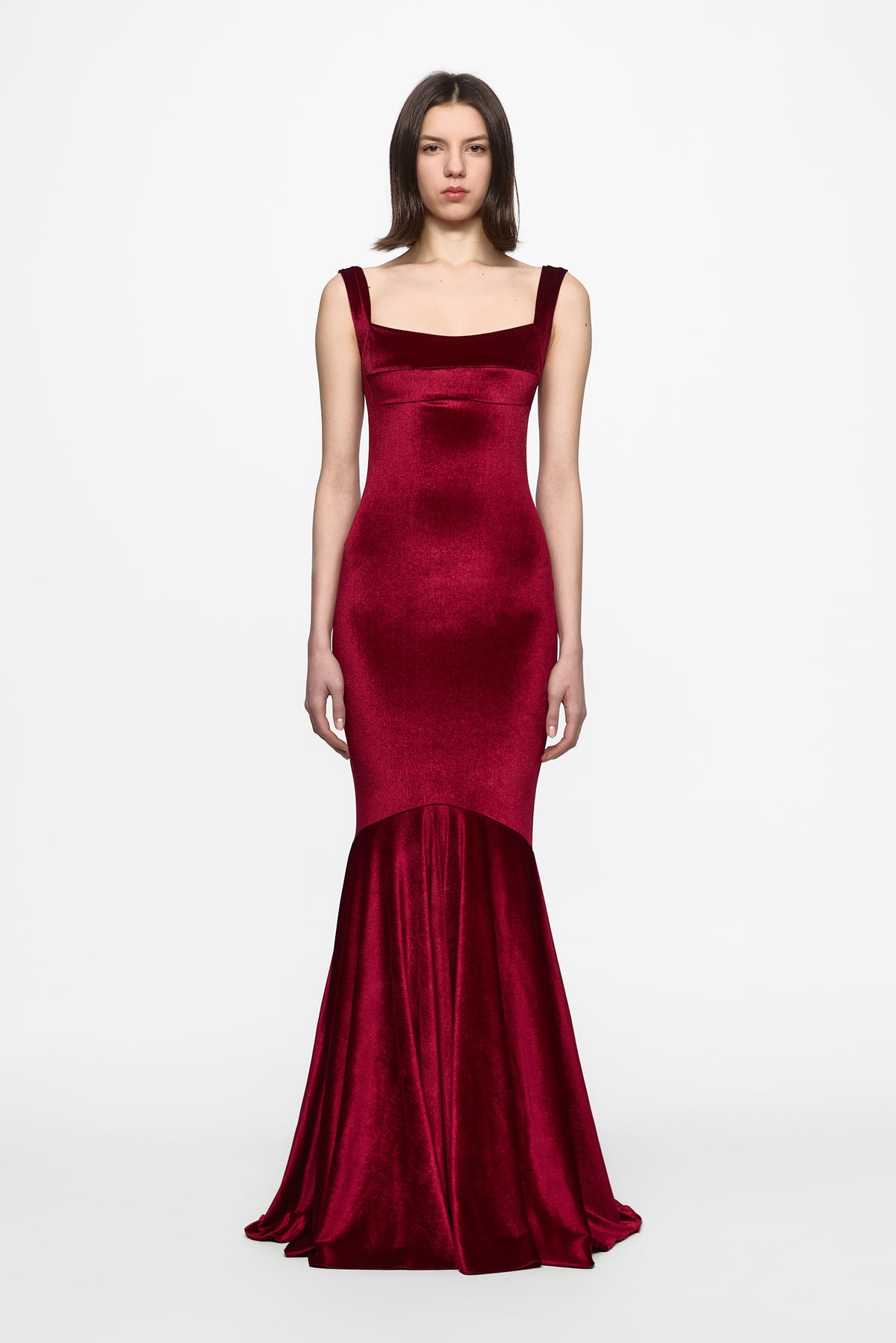 Wine Velvet Mermaid Evening Gown