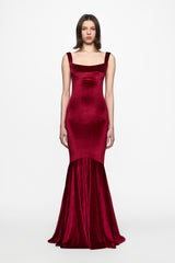 Wine Velvet Mermaid Evening Gown