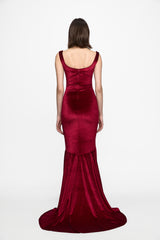 Wine Velvet Mermaid Evening Gown