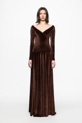 Off shoulder brown velvet gown