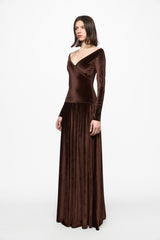 Off shoulder brown velvet gown