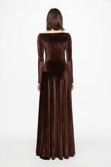 Off shoulder brown velvet gown