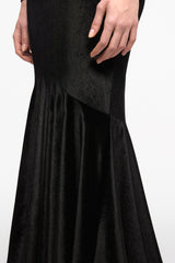 High neck black velvet gown
