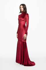 High neck wine velvet gown